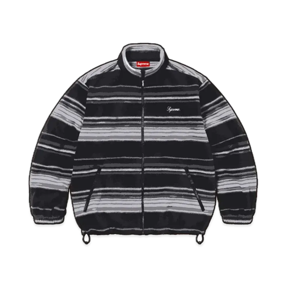 Supreme Stripe Zip Up Fleece Jacket "Black"