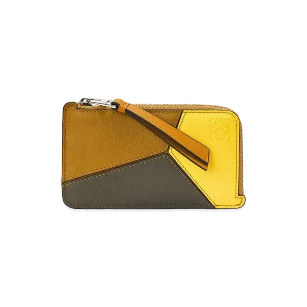 LOEWE Puzzle Coin Cardholder In Classic Calf "Lemon/Khaki Green"