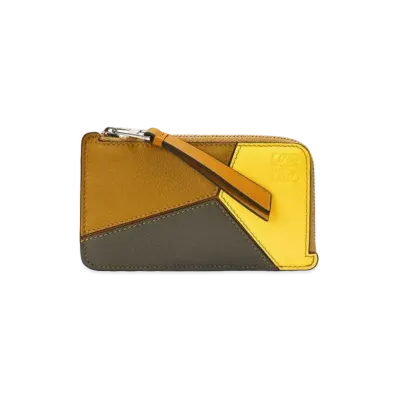 LOEWE Puzzle Coin Cardholder In Classic Calf "Lemon/Khaki Green"