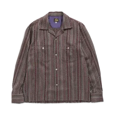 Needles C.O.B. CLASSIC SHIRT - W/AC/PE/R IKAT STRIPE MOLE JQ. "Bordeux"