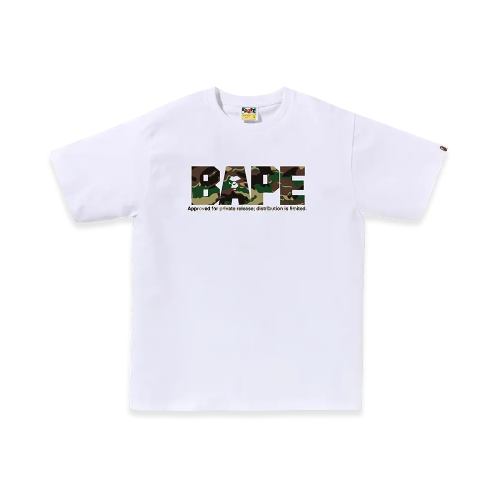 A BATHING APE Glitch Woodland Camo Army Bape Tee "White/Green"