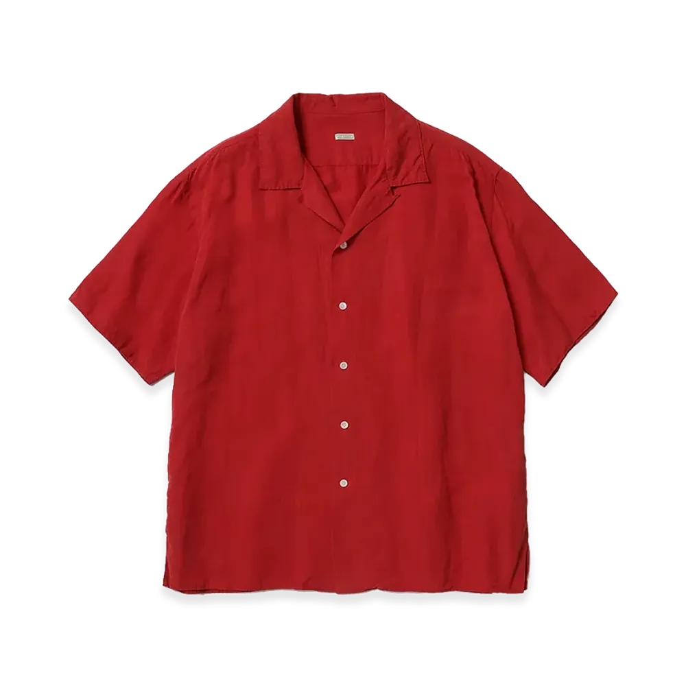 A.PRESSE Vintage Silk Linen S/S Open Collar Shirts "Red"