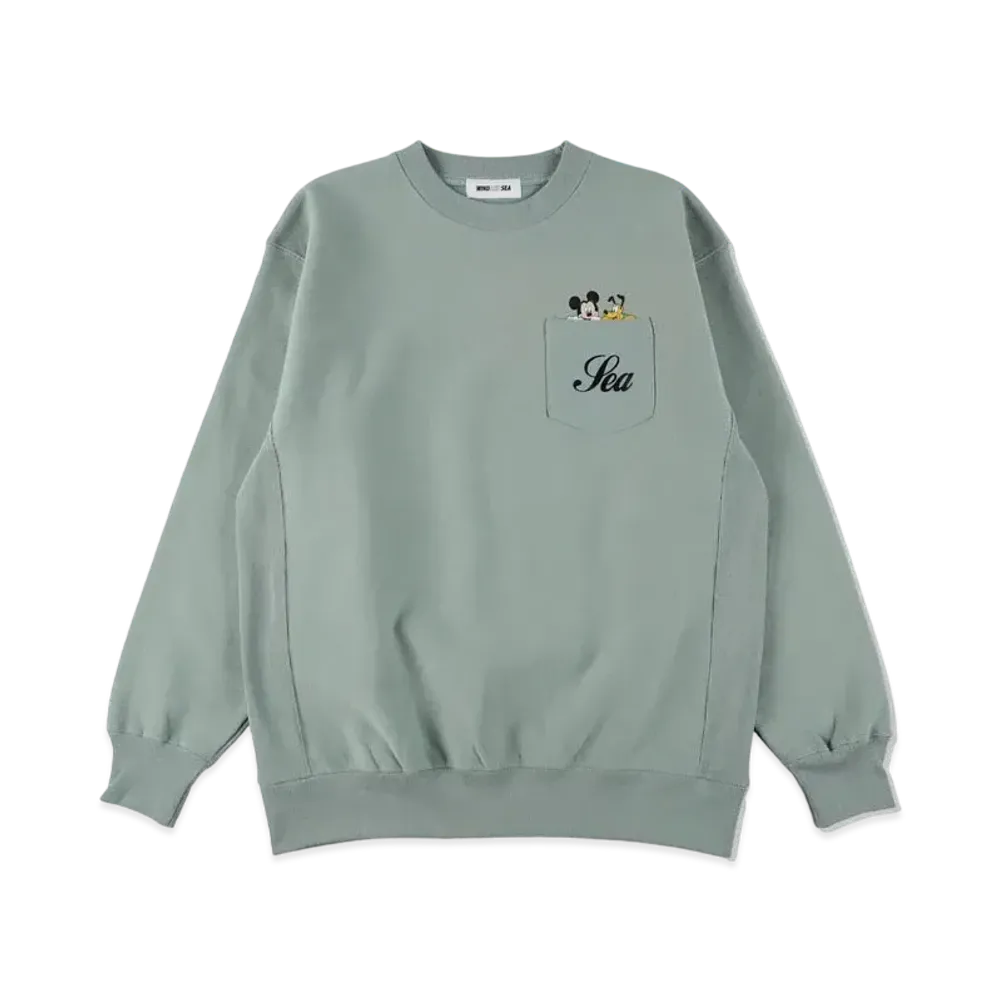 WIND AND SEA Mickey & Pluto / Crew Neck Sweat "Green"