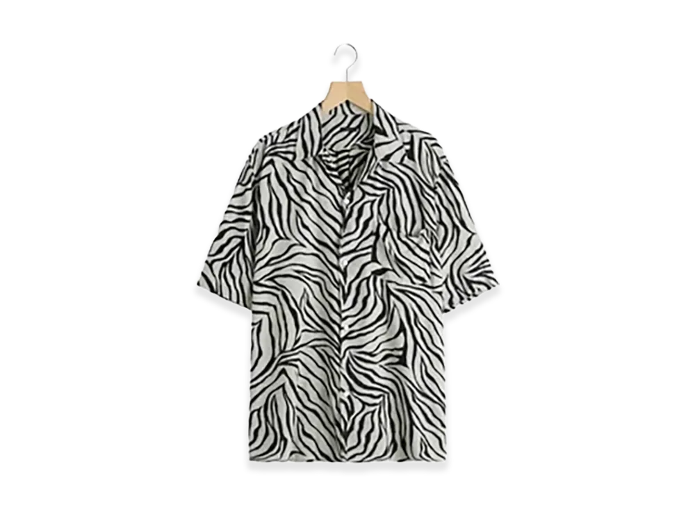 COMOLI ZEBRA S/S Open Collar Shirt "Zebra"