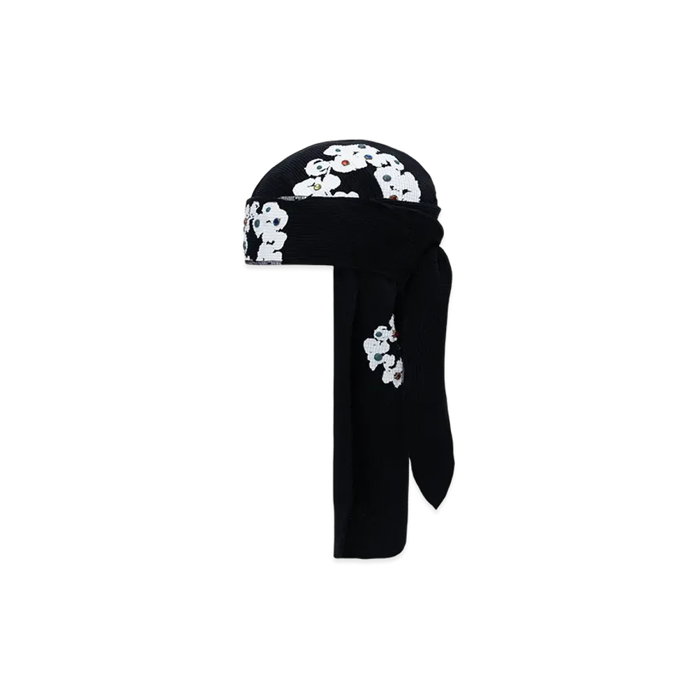 DENIM TEARS Rhinestone Cotton Wreath Durag "Black"