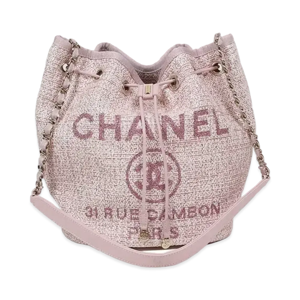 CHANEL Deauville Canvas Drawstring Bag "Pink"