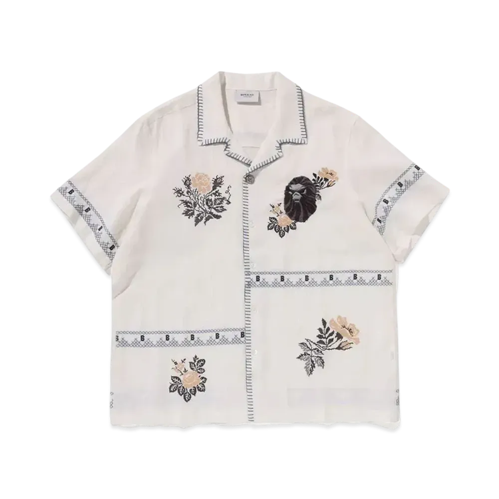 A BATHING APE Bpae Black Cross Stitched Shirt "Ivory"