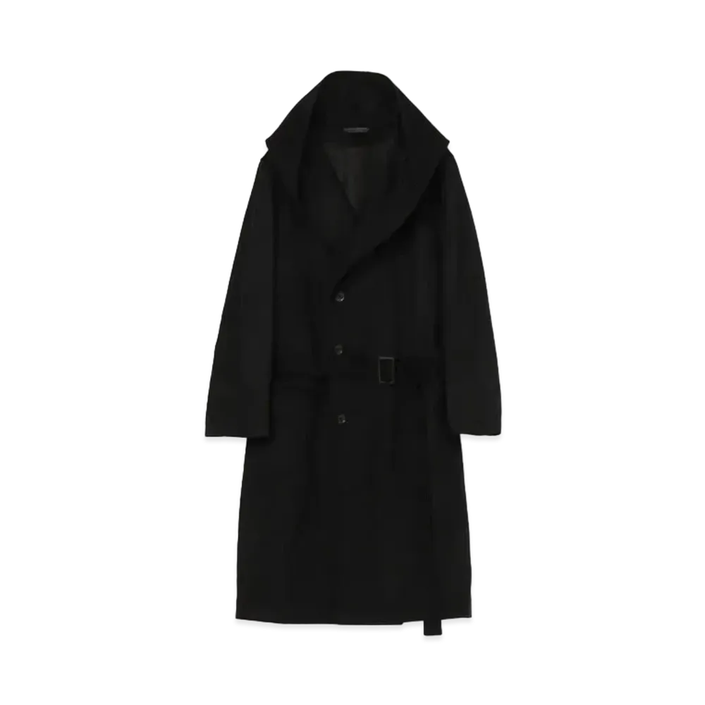 Yohji Yamamoto Pour Homme REGULATION W/CASHMERE BEAVER 4BUTTON SINGLE HOODED COAT "Black"