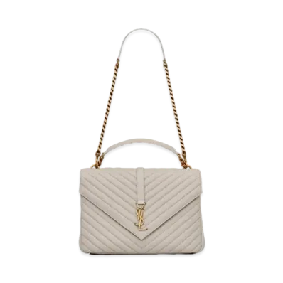 SAINT LAURENT College Large Chain Bag In Quilted Leather "Vintage White"