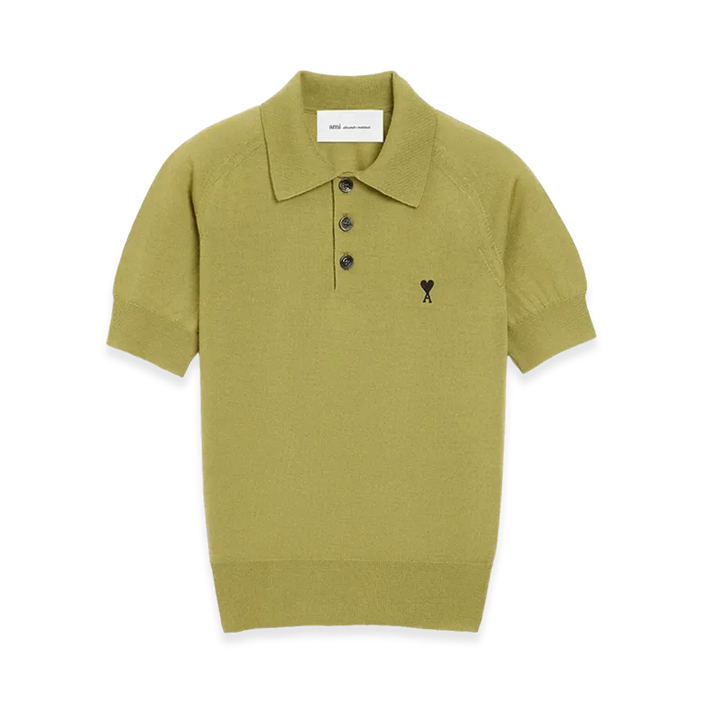 AMI PARIS Wool Short Sleeves Ami De Coeur Polo "Green"