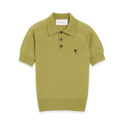AMI PARIS Wool Short Sleeves Ami De Coeur Polo "Green"