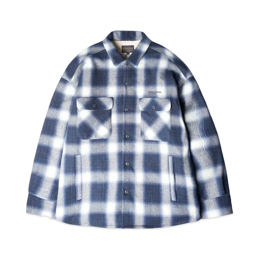 NEIGHBORHOOD x PENDLETON . Check Boa Sh LS . WO "Blue"