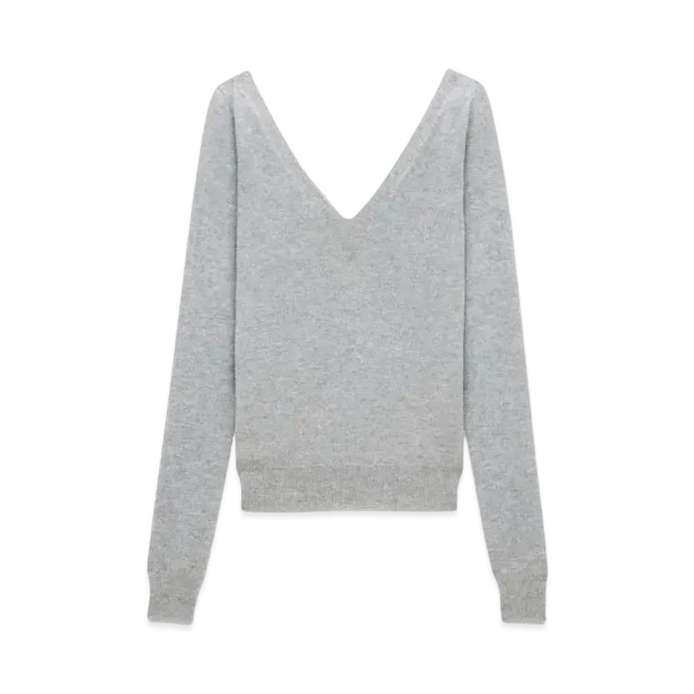 Saint Laurent Women's V-Neck Sweater in Cashmere "Gris Chine"