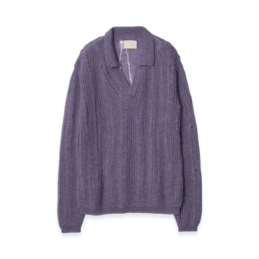 YOKE Silk Kid Mohair Wool Skipper Sweater "Lavendor"