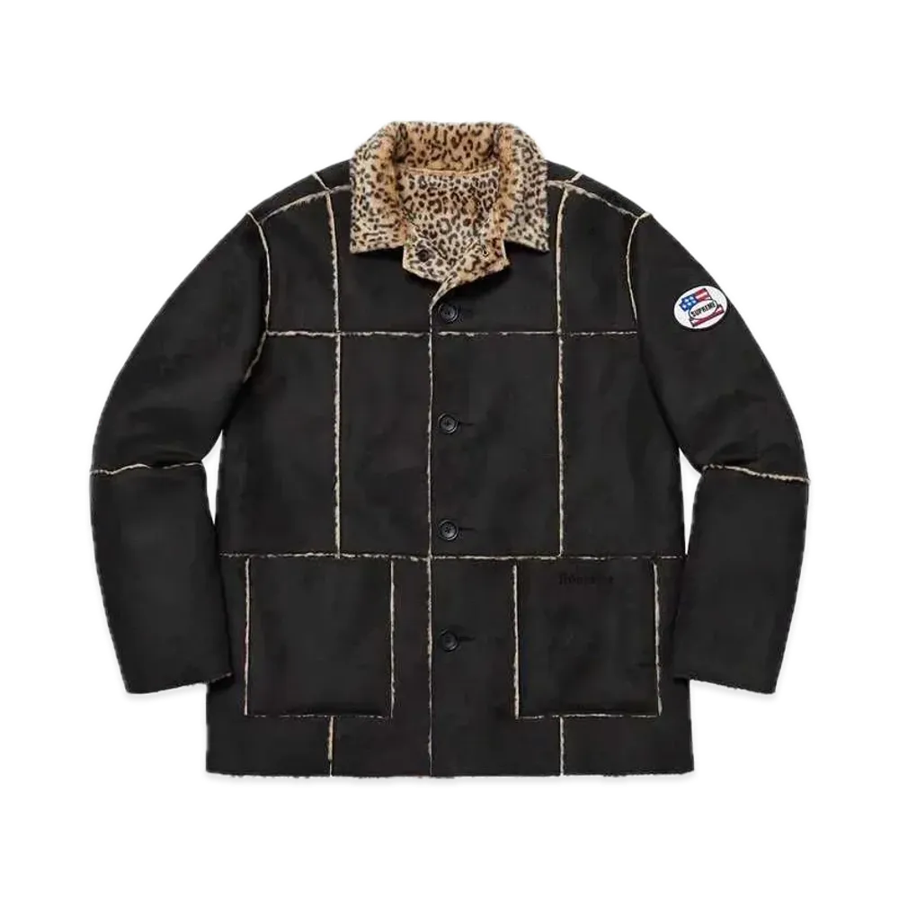 Supreme Reversible Faux Suede Leopard Coat "Black"