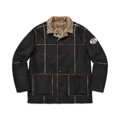 Supreme Reversible Faux Suede Leopard Coat "Black"