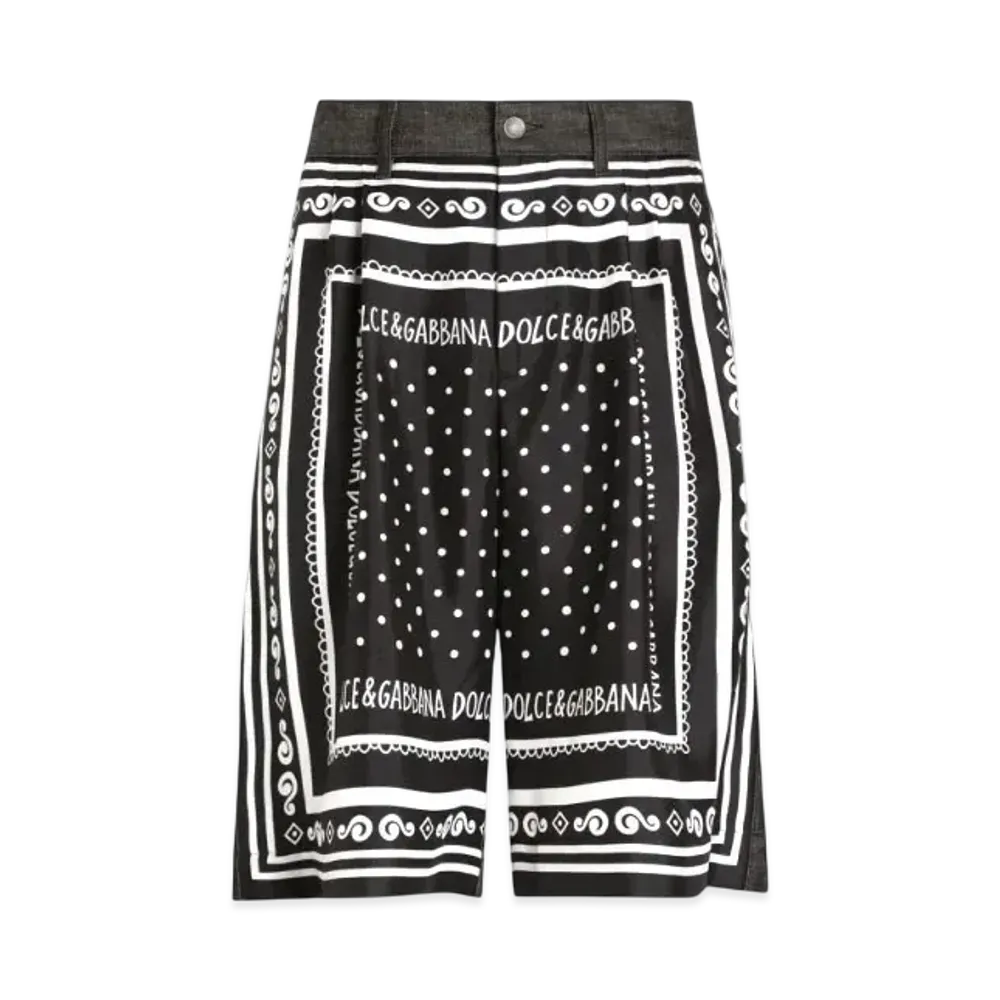 DOLCE&GABBANA Printed Silk and Denim Shorts "Black"