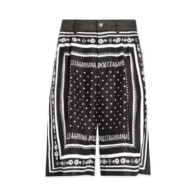 DOLCE&GABBANA Printed Silk and Denim Shorts "Black"