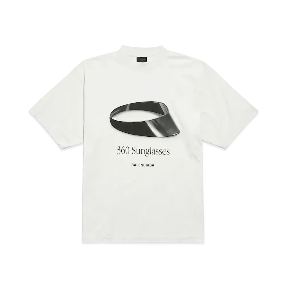BALENCIAGA Men's 360 Sunglasses T-Shirt Medium Fit "Dirty Effect White"