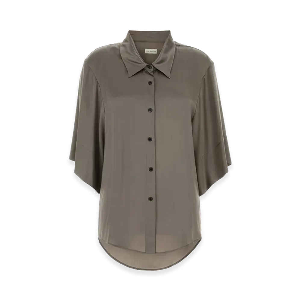 DRIES VAN NOTEN Women's Satin Clea Shirt "Brown/Gray"