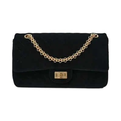 CHANEL 2.55 V Stitch Chain Shoulder Velvet "Black/Gold"