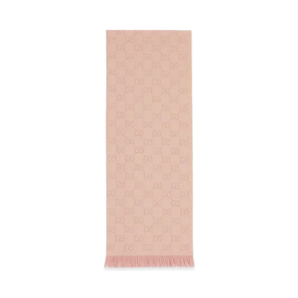 GUCCI Women's Embroidered Wool Scarf "Pink"