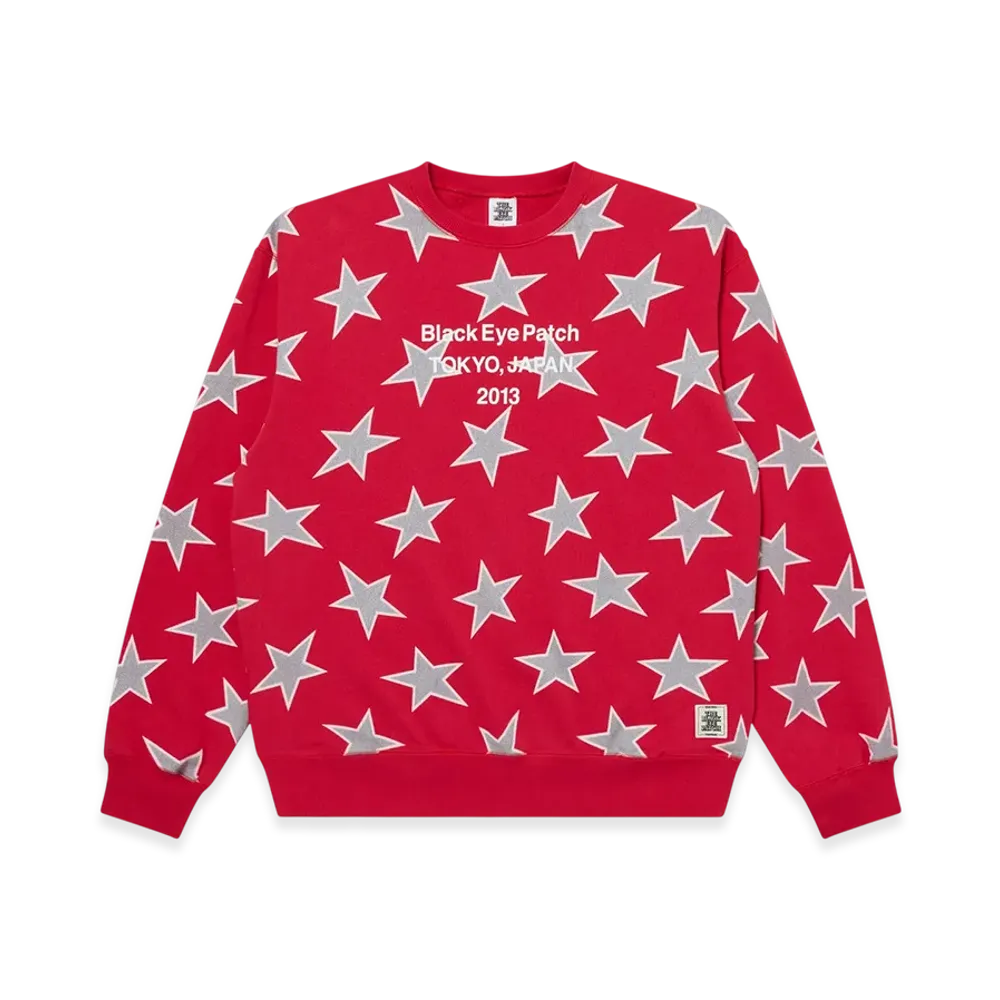 BlackEyePatch Star Patterned Brand Origin Crew Sweat "Red"