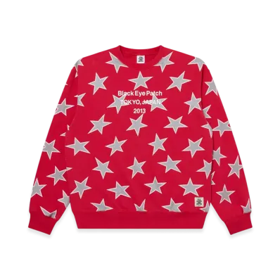 BlackEyePatch Star Patterned Brand Origin Crew Sweat "Red"