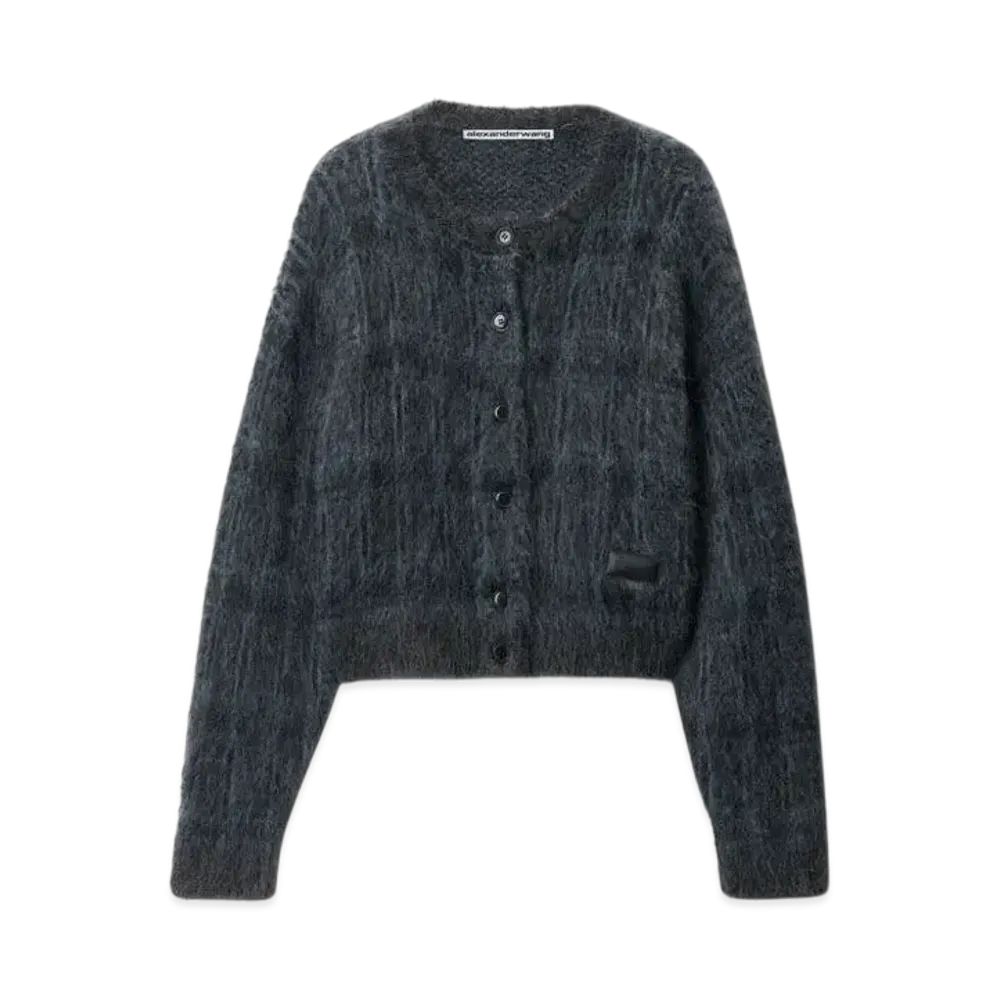 Alexander Wang Jacquard Knit Plaid Cardigan "Aqua/Black Plaid"