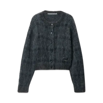 Alexander Wang Jacquard Knit Plaid Cardigan "Aqua/Black Plaid"