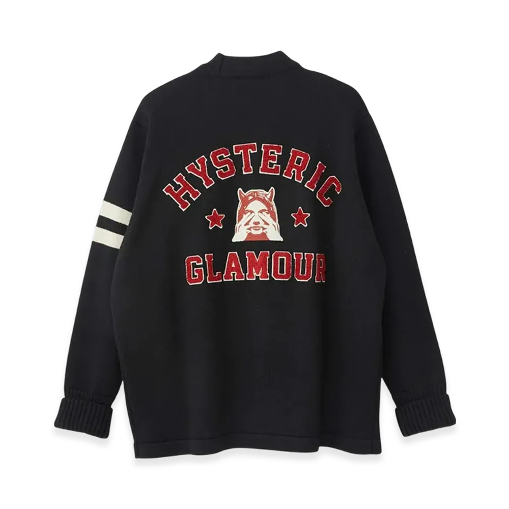 HYSTERIC GLAMOUR See No Evil Embroidered Lettered Cardigan "Black"