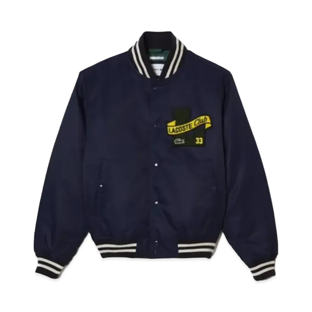 LACOSTE Satin Nylon Varsity Jacket "Navy"