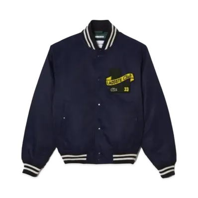 LACOSTE Satin Nylon Varsity Jacket "Navy"