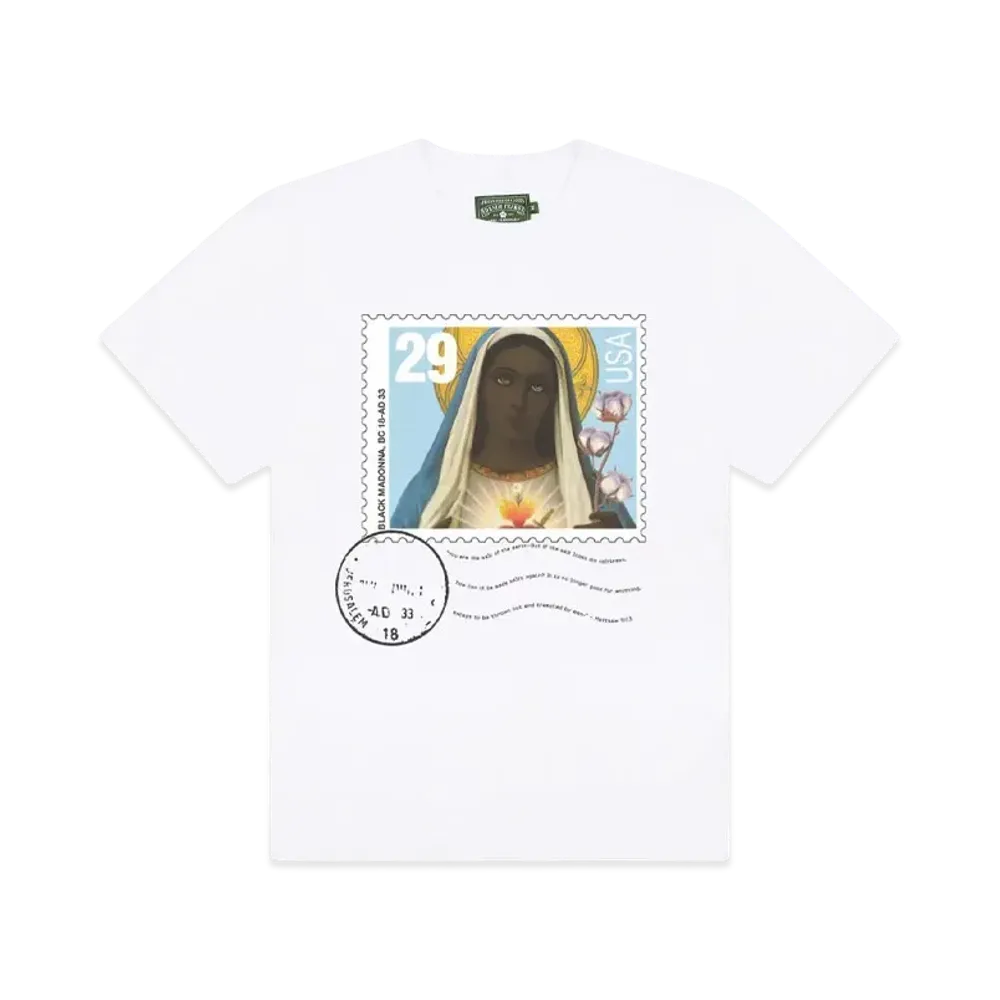 DENIM TEARS Black Madonna Stamp Tee "White"