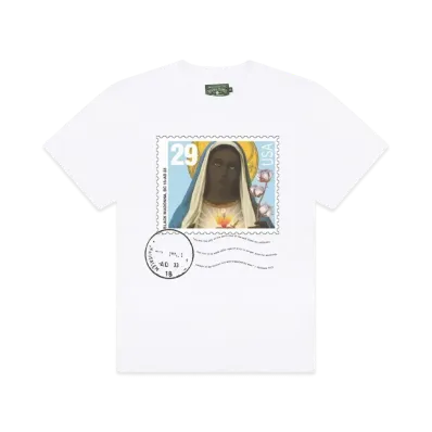 DENIM TEARS Black Madonna Stamp Tee "White"