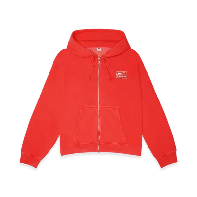 Nike x Stussy Full-Zip Pigment Dyed Fleece Hoodie (Asia Size) "Habanelo Red" FJ9162-642