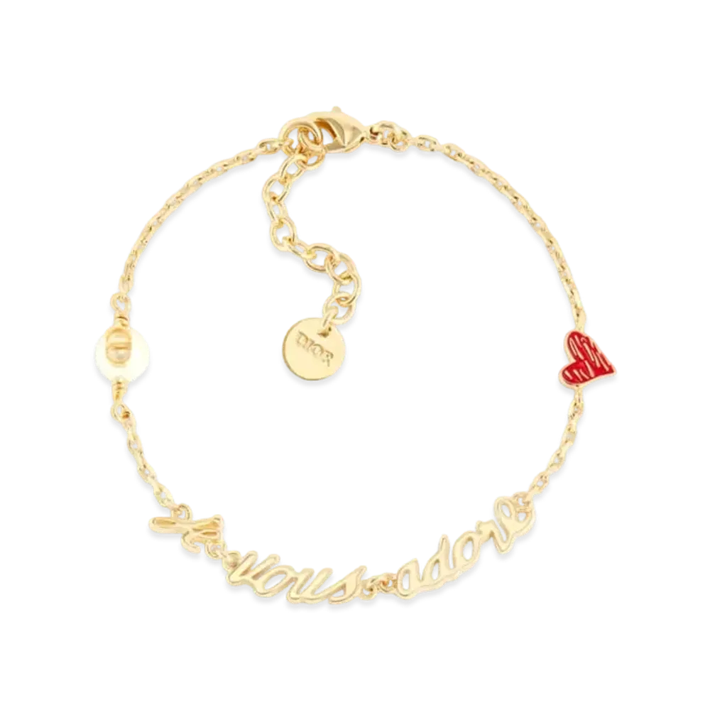 Dior Dioramour Je Vous Adore Bracelet Finish Metal with Resin Pearl and Lacquer "Gold/White/Red"