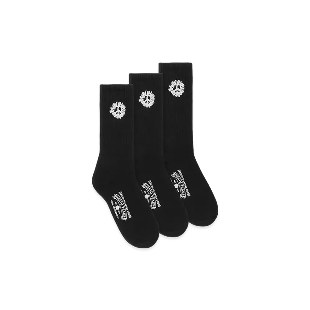 DENIM TEARS Cotton Peace Wreath 3-Pack Socks "Black"
