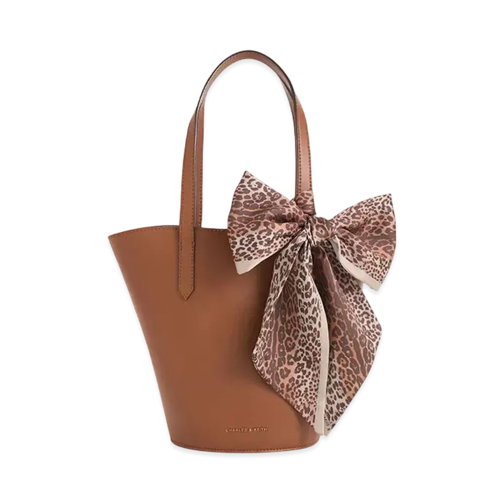 CHARLES & KEITH Siana Scarf-Print Tote Bag "Chocolate"