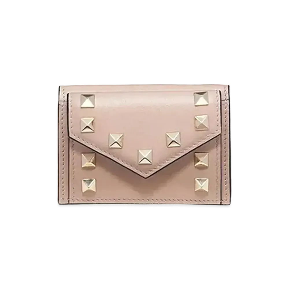 Valentino Rock Studs Calfskin Small Wallet "Powder"