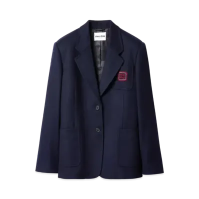 MIUMIU Single-Breasted Velour Jacket "Navy"