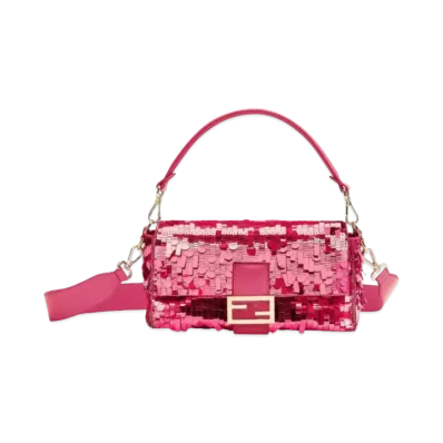 FENDI Baguette Sequin and Leather Bag "Fuchsha"