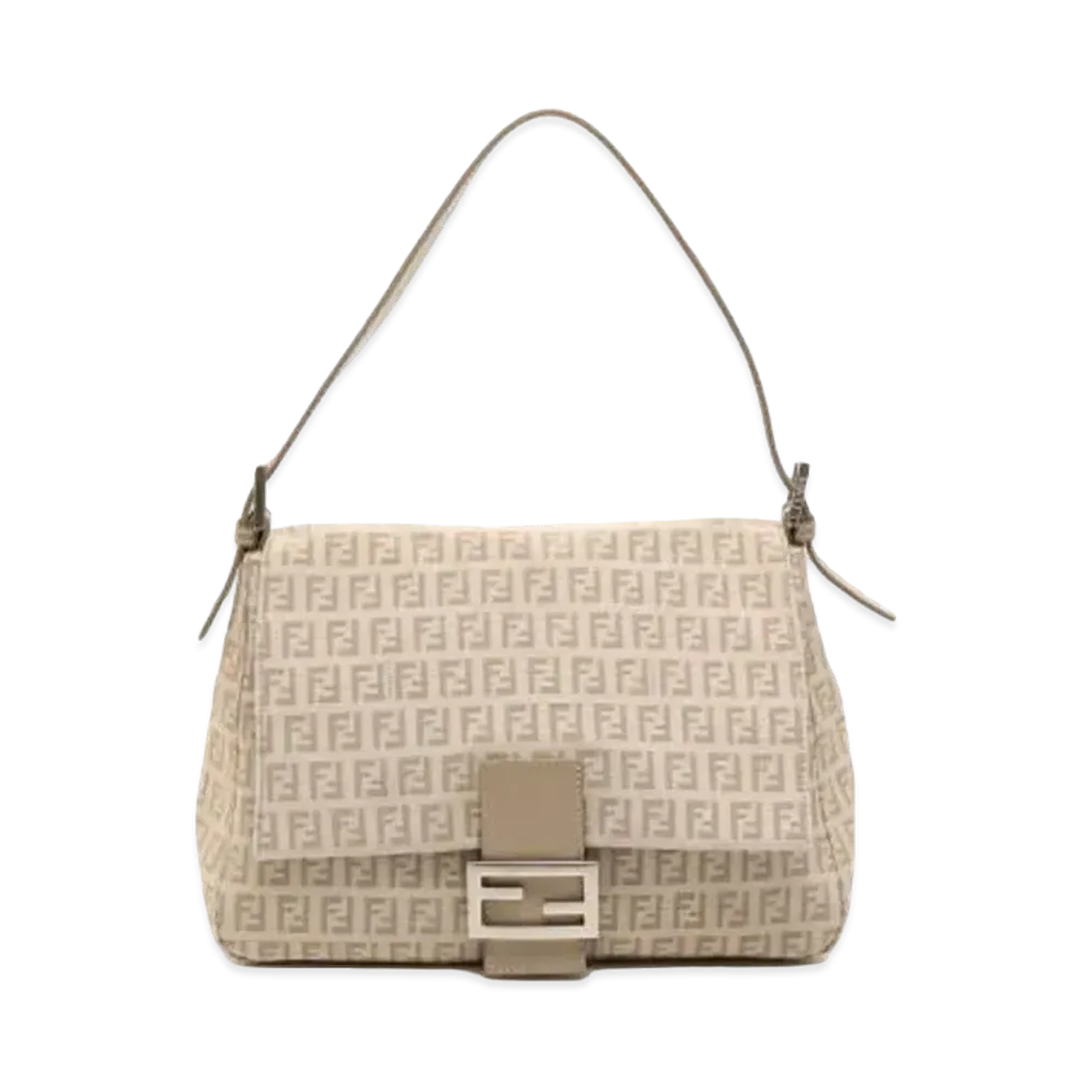 FENDI Zucchino Mama Baguette Canvas Shoulder Bag "Beige"