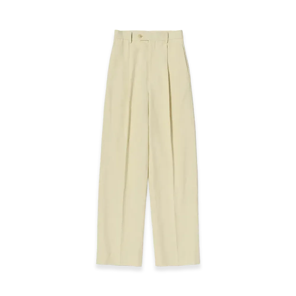 AURALEE Women's Wool Cotton Linen OX One-Tuck Slacks "Lime Beige"