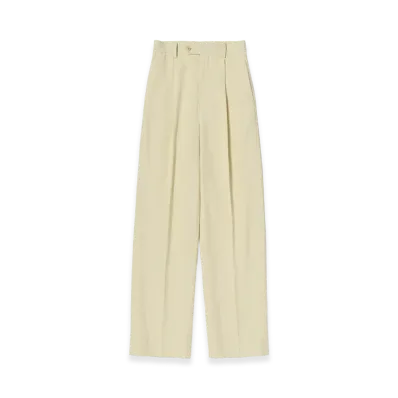 AURALEE Women's Wool Cotton Linen OX One-Tuck Slacks "Lime Beige"