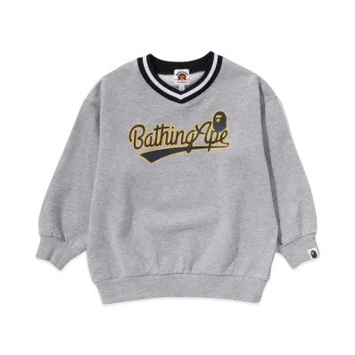 A BATHING APE Baseball Logo Relaxed Fit V-Neck Sweatshirt "Gray"