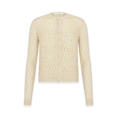 Dior Women's Cannage Cardigan Alpaca Cashmere Silk Openwork Knit "Ecru"