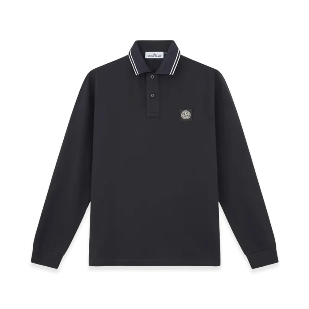 Stone Island 2SL18 Stretch Organic Cotton Pique Slim Fit Long Sleeve Polo Shirt - 24FW "Navy Blue"