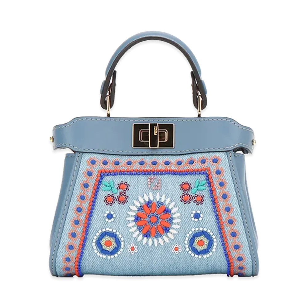 FENDI Women's Nano Peekaboo Denim Ricamo B "Light Blue"