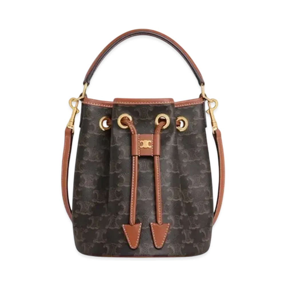 CELINE Teen Clara Bag in Triomphe Canvas and Calfskin "Tan"